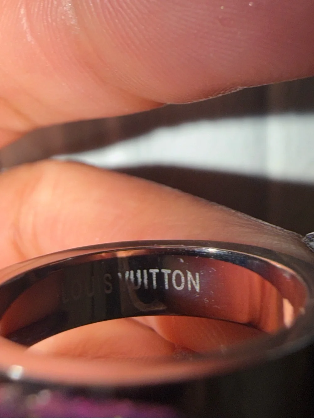Louis Vuitton Silver-Tone Monogram Band Ring - Size 6